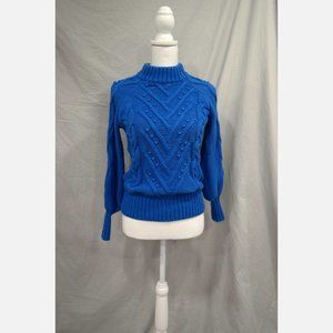 Loft Small Cobalt Bishop Sleeve Heavily Textured Knit Sweater